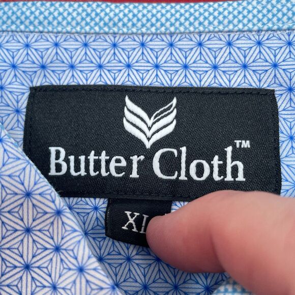 Buttercloth Shirt Men Size XL Blue Button Up Geometric Smart Casual Performance - Picture 8 of 12